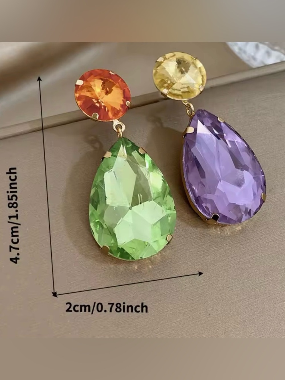 NEW Gold-Tone Multi Color Mismatch Teardrop Glass Drop Earrings - Women Jewelry - Picture 4 of 8